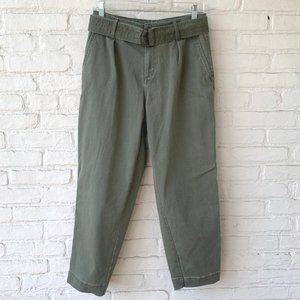 A New Day Paper Bag Pants Olive Green Pleated High Rise Belted Pant Size 4